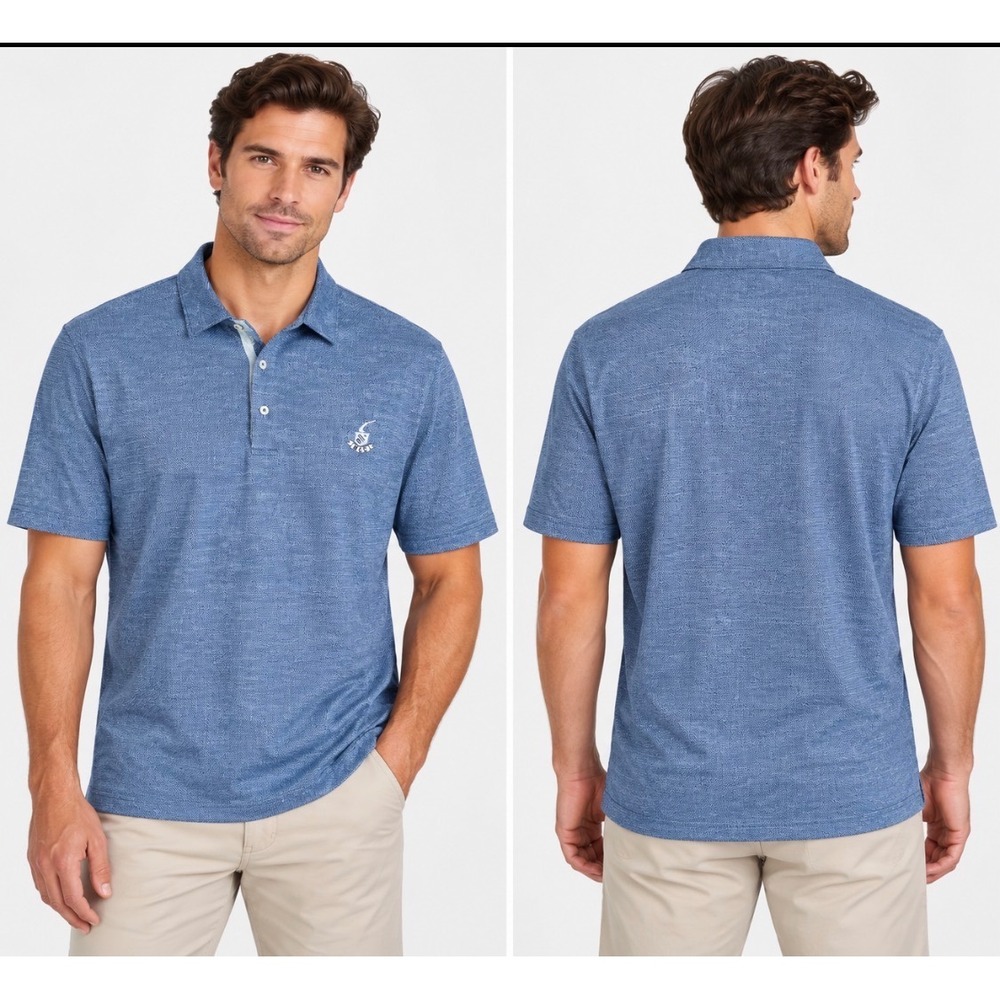 Johnnie-O Blue Micro Print Performance Polo Shirt Men's XL Short Sleeve UPF 50